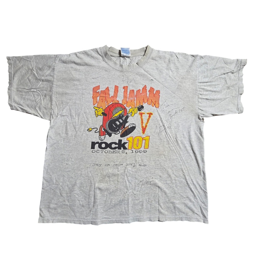 VTG 1999 Rock 101 KLOL Fall Jamm V T-Shirt XL Distressed Gildan Grunge Signed